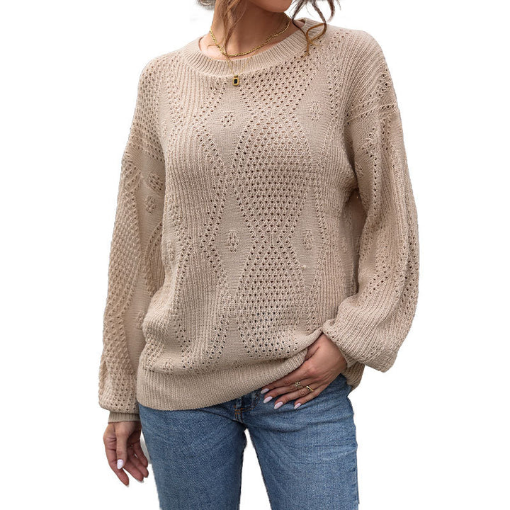 Damen Strukturierter Ajour-Strickpullover mit Rauten‑Muster und Ballonärmeln Drune