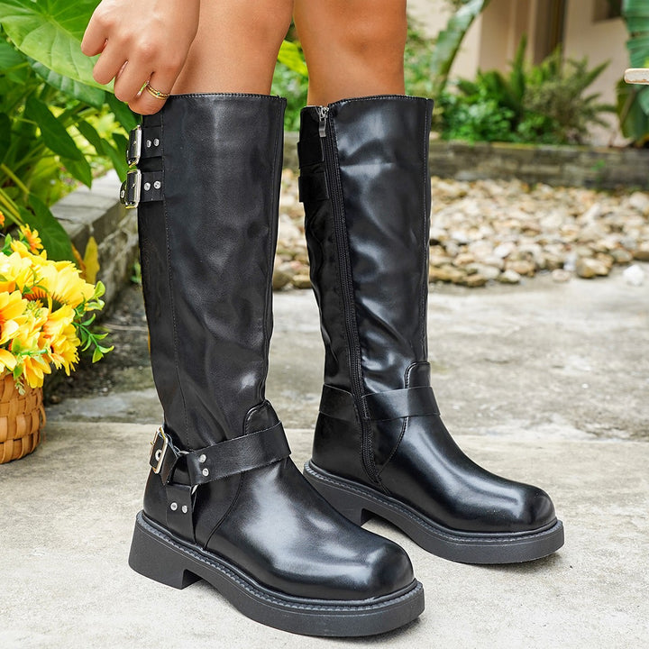 Damen Stiefel mit modischen Schnallen-Details und strapazierfähigem Obermaterial Drune