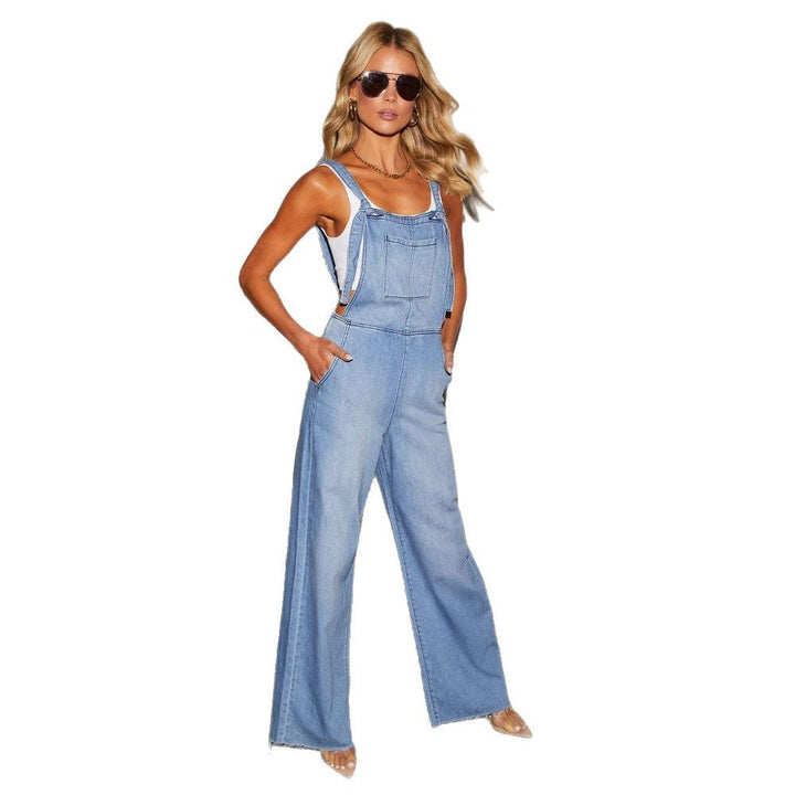 Damen lässiger Denim-Overall mit weitem Bein und verstellbaren Trägern Drune
