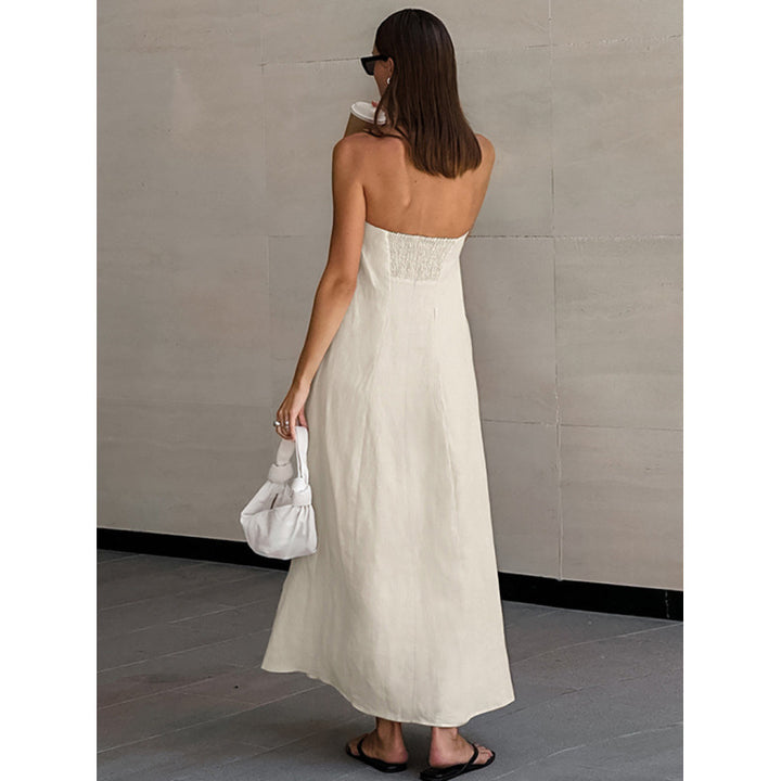 Damen Maxikleid ohne Ärmel mit elegantem Taillenband und fließendem Schnitt Drune