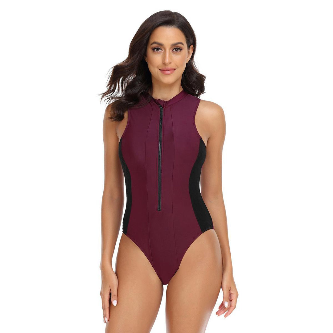 Damen Sportlicher Einteiler Badeanzug mit elegantem Reißverschluss Drune