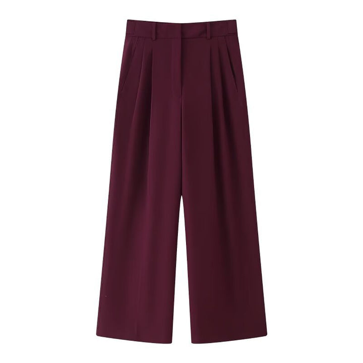 Damen Hochtaillierte Palazzo-Hose mit Bundfalten und weitem Bein Drune