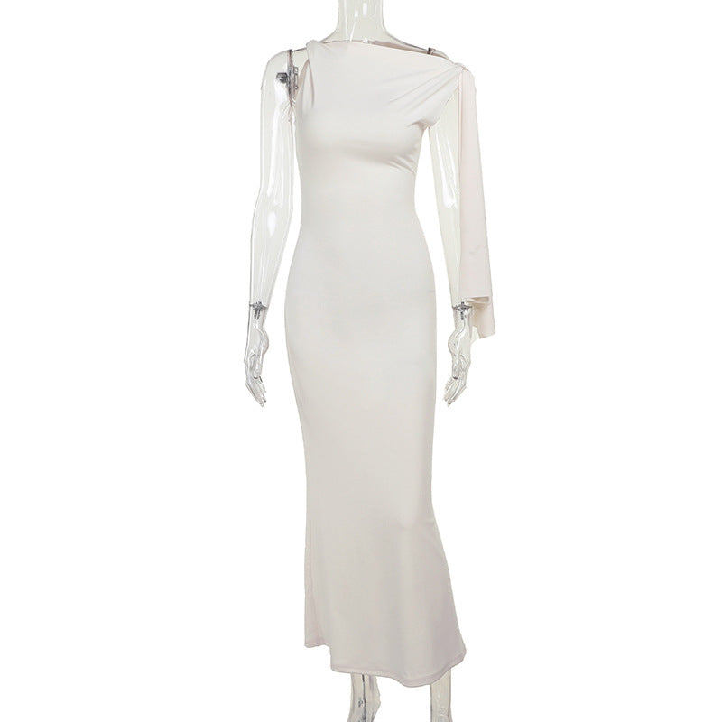 Damen elegantes Maxikleid mit asymmetrischem Design und einem ärmellosen Schnitt Drune