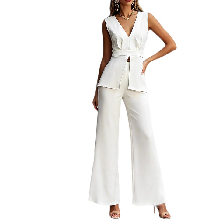 Damen Modisches Jumpsuit mit tailliertem Schnitt und V-Ausschnitt Drune