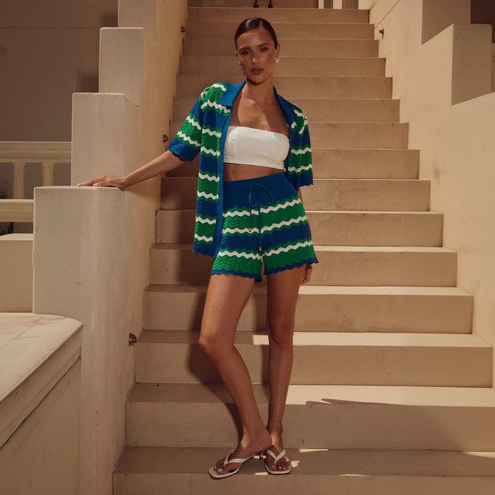 Damen lässiges Häkel-Shorts-Set Drune