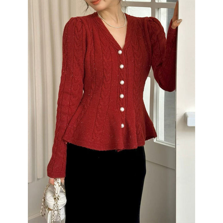Damen Strickjacke mit tailliertem Schnitt und Zopfmuster Drune