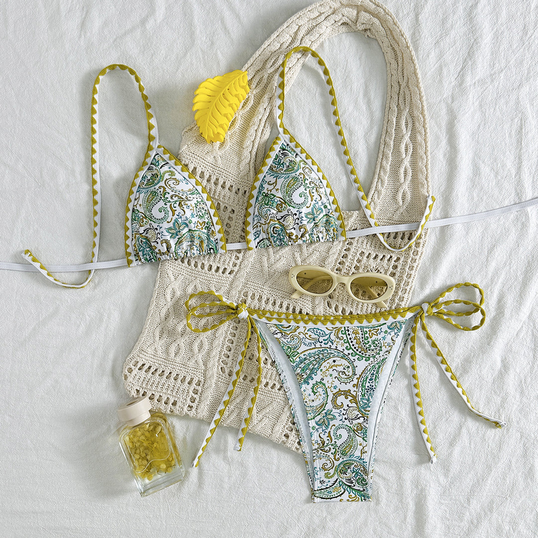Damen Triangel-Bikini mit modischem Paisleymuster und eleganter Häkeloptik Drune