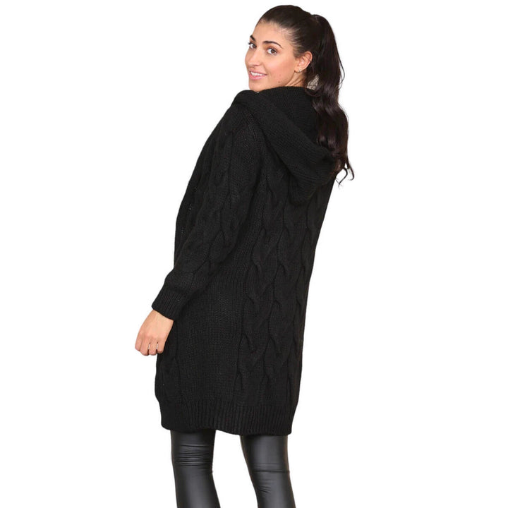 Damen Grobstrick Hoodie-Mantel mit Zopfdesign und tiefen Taschen Drune