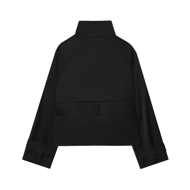 Damen 10+ Cropped Doppelreihige Kurzjacke mit Stehkragen und Taillengürtel Drune