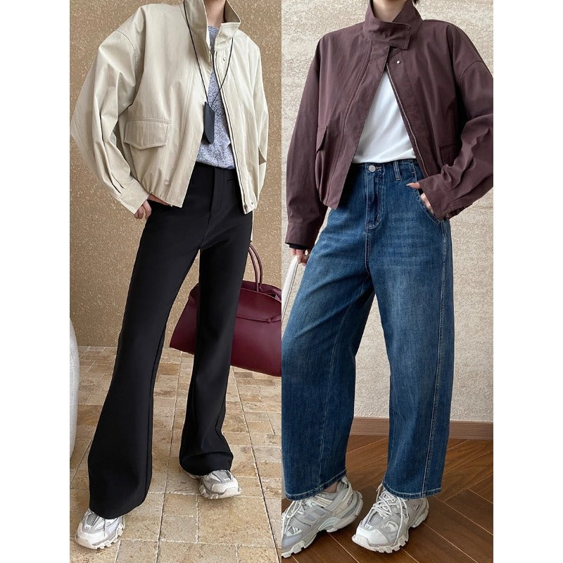 Damen lässige Übergangsjacke im minimalistischen Stil mit hohem Kragen und praktischen Taschen Drune