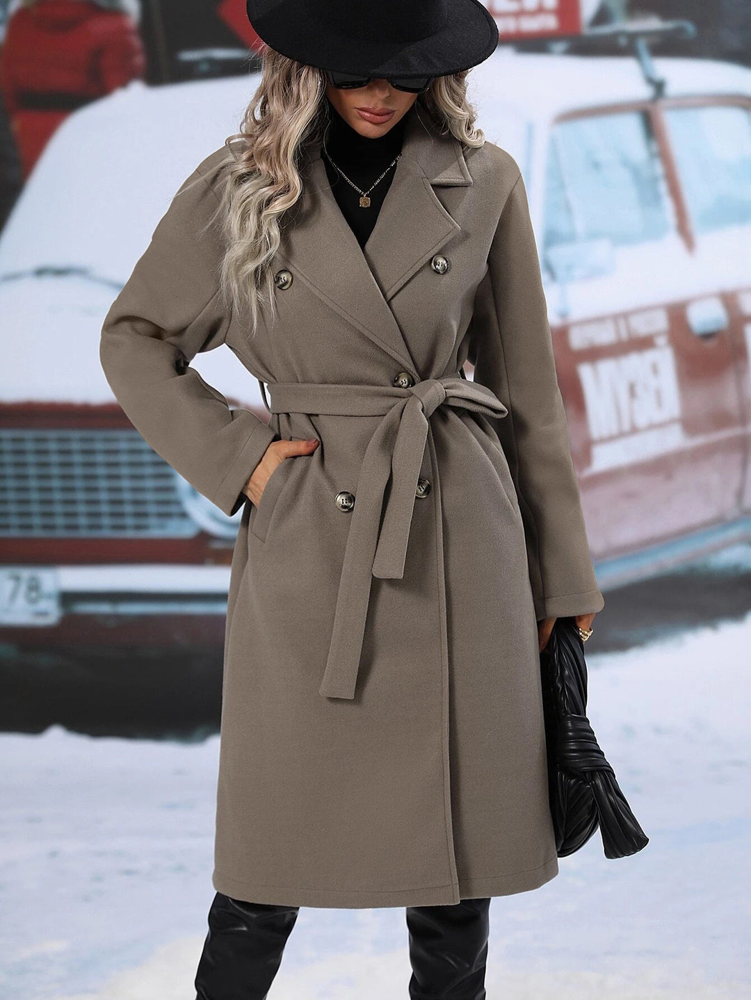 Damen eleganter Trenchcoat mit tailliertem Schnitt und Gürtel Drune