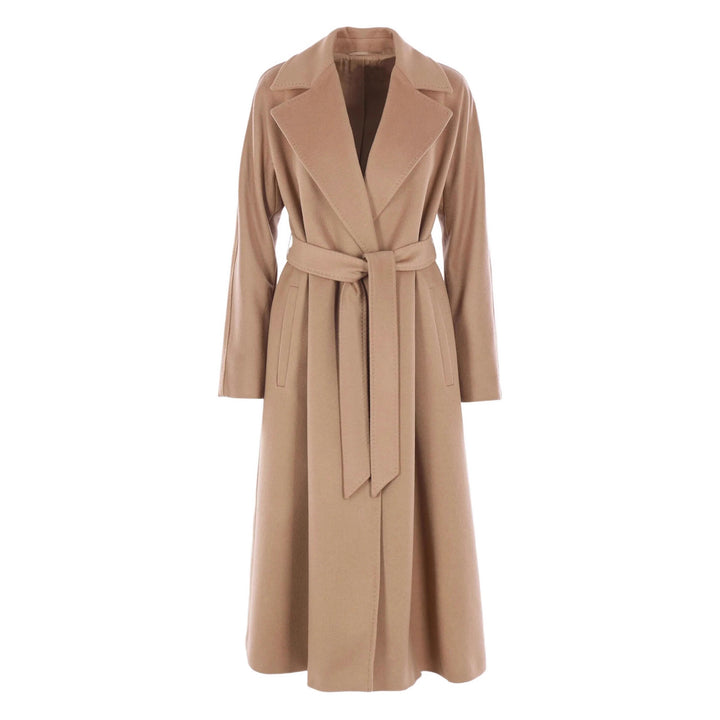 Damen Eleganter Wickelmantel aus Wollmix mit breitem Revers und Taillengürtel Drune