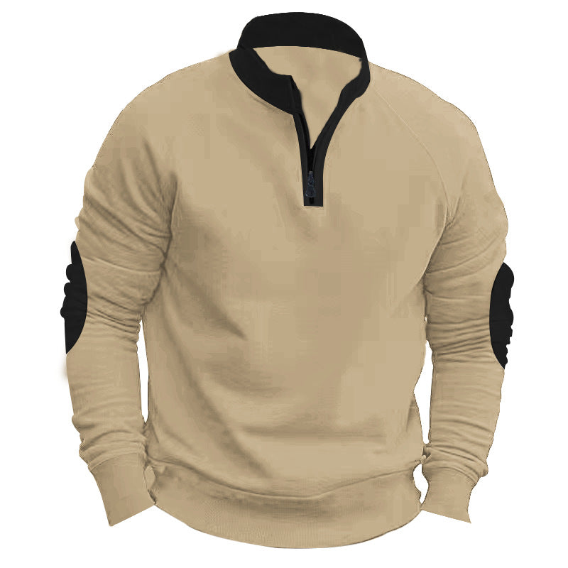 Herren nan Raglan-Pullover mit kurzem Reißverschluss, Stehkragen und ergonomischen Ellenbogen-Panels Drune