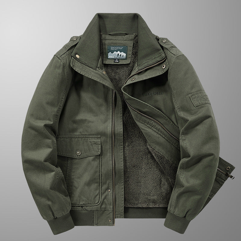 Herren Thermo-Canvasblouson mit durchgehendem Teddyfutter, Rippkragen und Utility‑Pattentaschen Drune