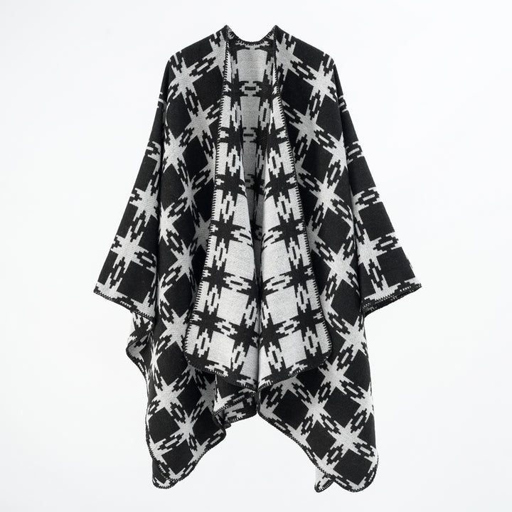 Damen Oversize-Jacquard-Cape mit Sternmotiv und kontrastierter Kettelkante Drune
