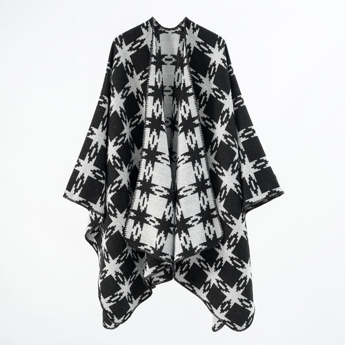 Damen Oversize-Jacquard-Cape mit Sternmotiv und kontrastierter Kettelkante Drune