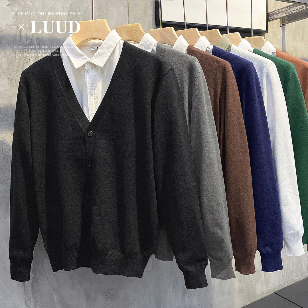 Herren Elegante Strickjacke mit V-Ausschnitt und Knopfverschluss Drune