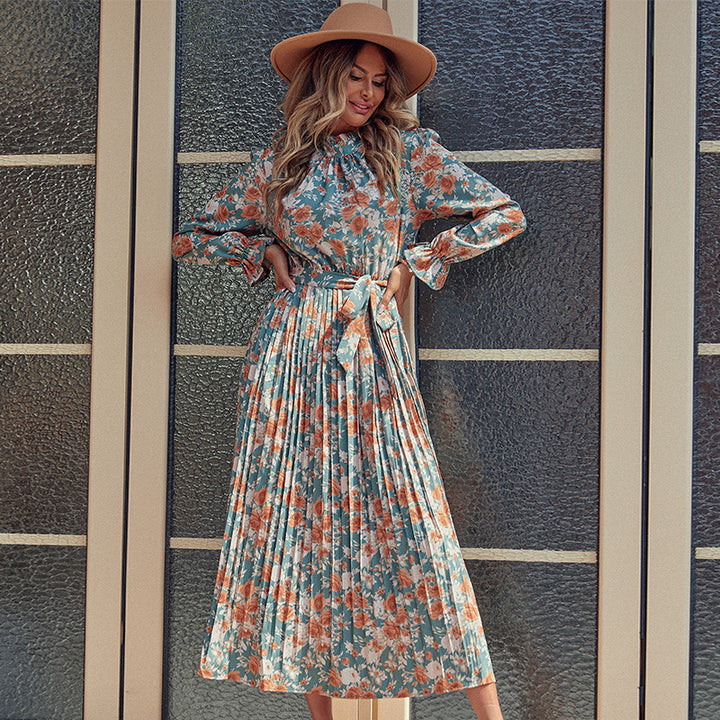 Damen Midi-Kleid mit floralem Design und Bindedetails Drune