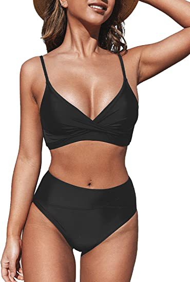 Damen Bikiniset mit hohem Bund und Wickel-Oberteil Drune