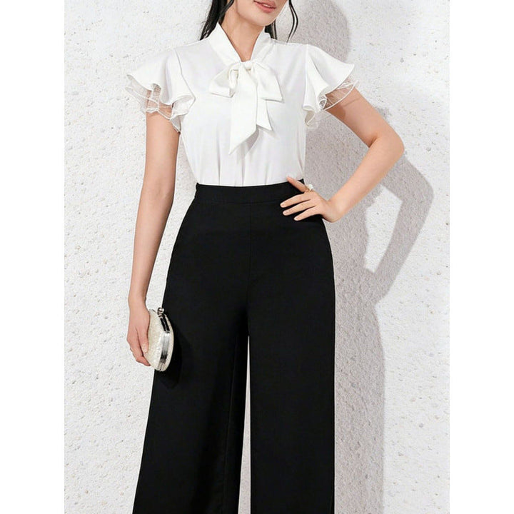 Damen Bluse mit Rüschenärmeln und feminine Schleife Drune