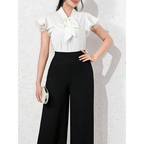 Damen Bluse mit Rüschenärmeln und feminine Schleife Drune