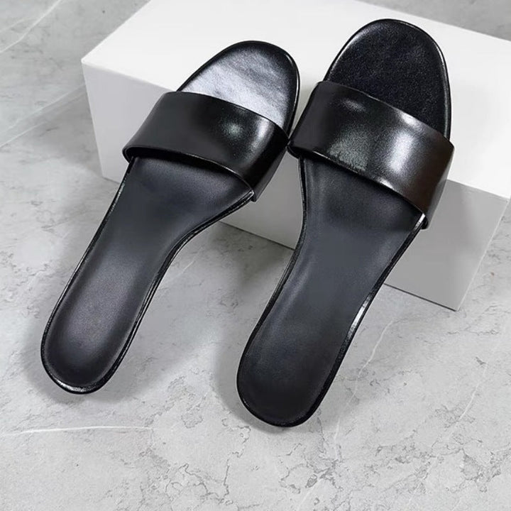 Damen elegante Slides mit breitem Satin-Riemen und komfortablem Fußbett Drune