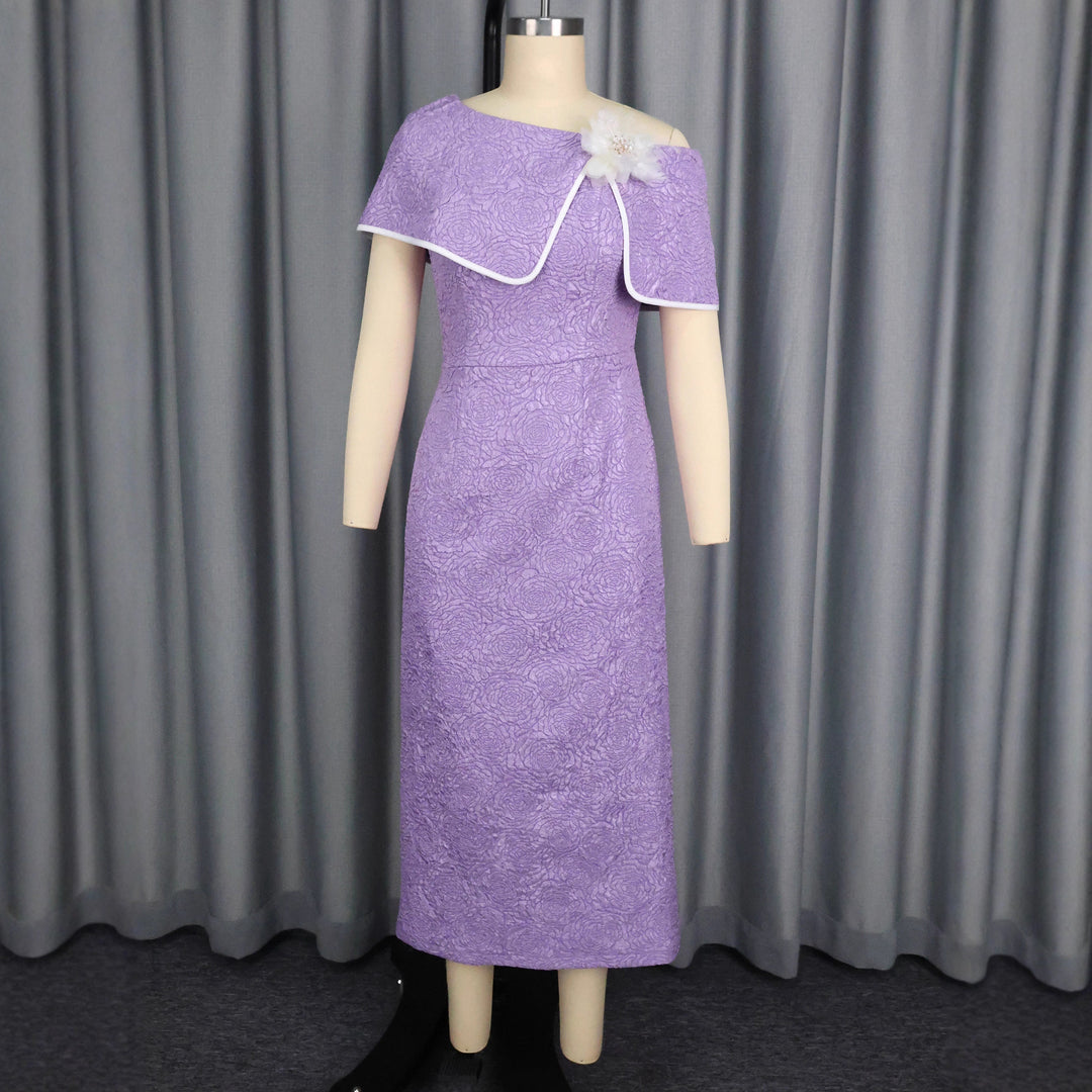 Damen Elegantes Midikleid mit floralen Details und asymmetrischem Überwurf Drune