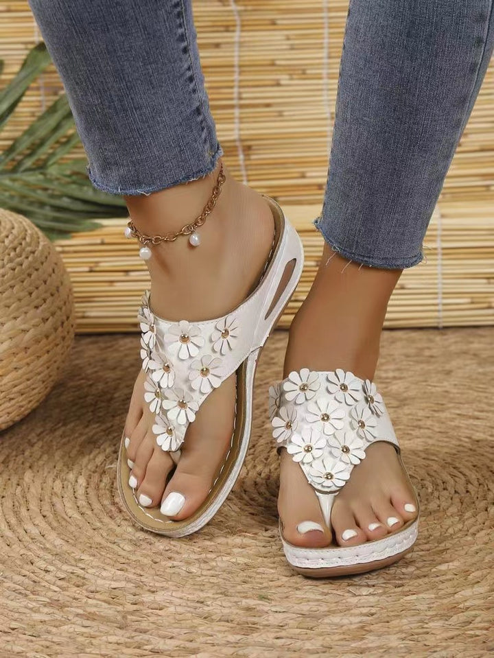 Damen Zehentrenner-Sandalen mit floralen Akzenten und gepolstertem Fußbett Drune