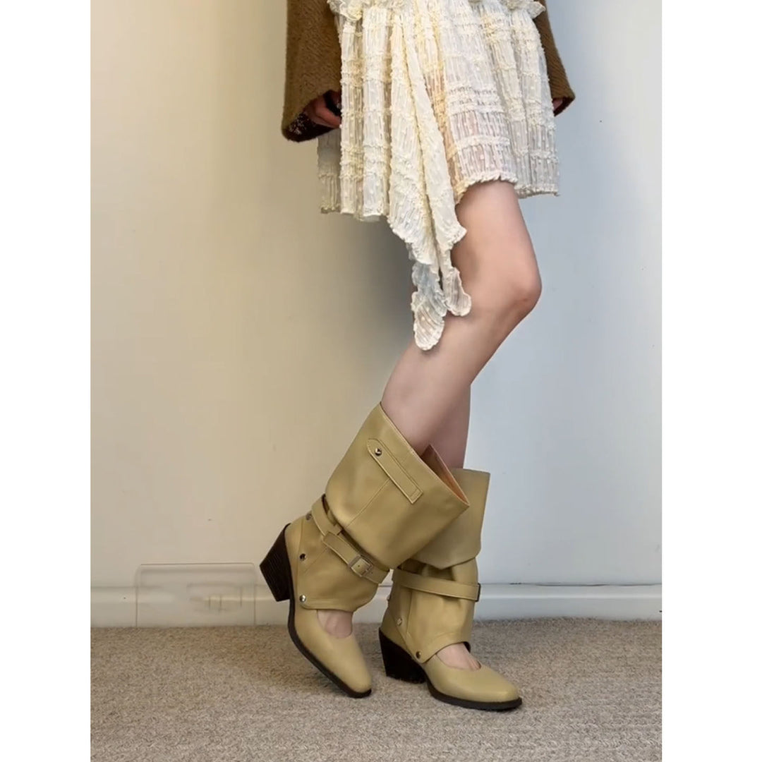 Damen Modische Stiefeletten mit hohem Schaft und Riemen Drune