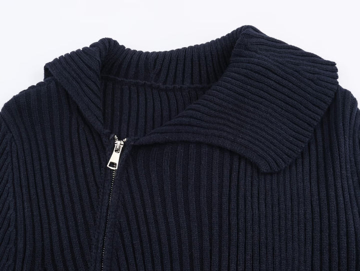 Damen modische und elegante Strickjacke mit großem Kragen Drune