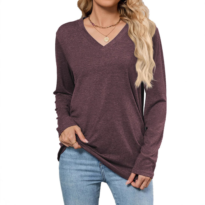 Damen Viskose Langarmshirt mit modischem V-Ausschnitt und lockerer Passform Drune
