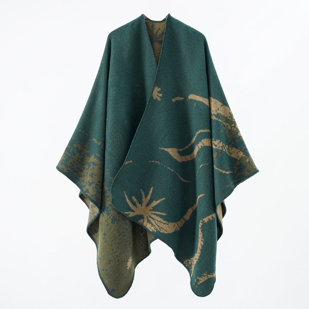 Damen Wendbarer Jacquard-Wickelponcho im Oversize-Umhang Drune