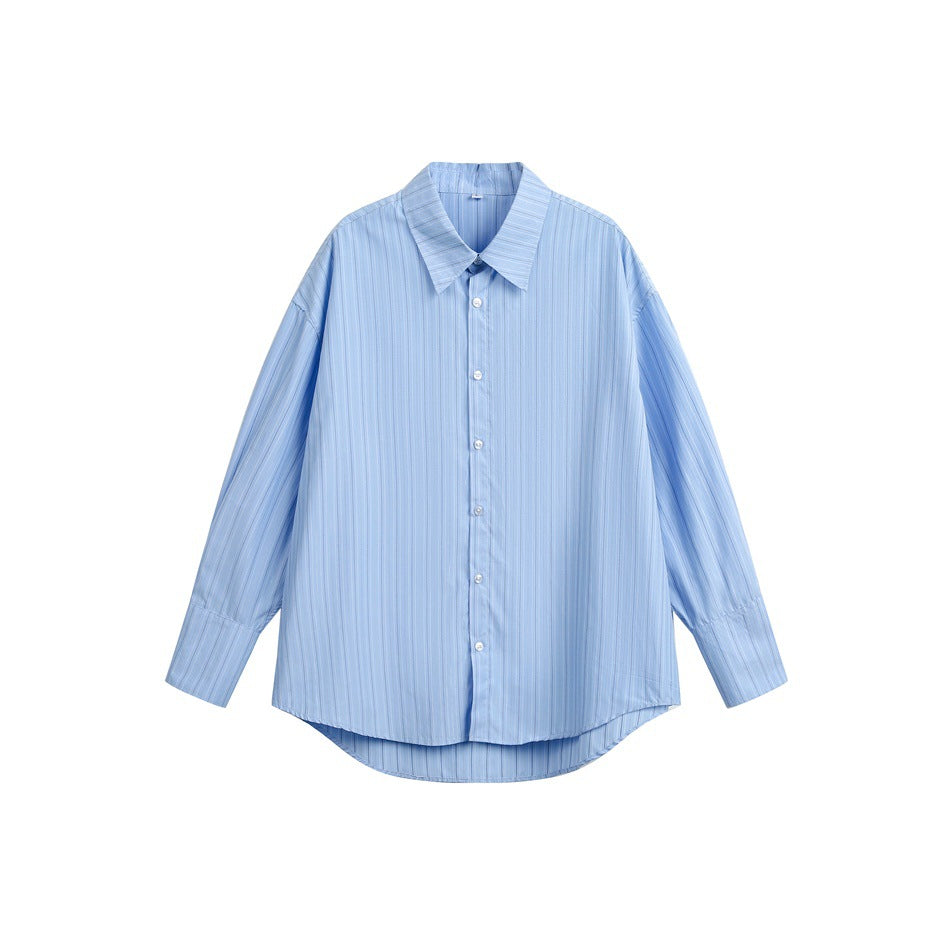Damen Relaxed-Fit Boxy-Hemdbluse mit feiner Rippenstruktur und verlängertem Rückensaum Drune