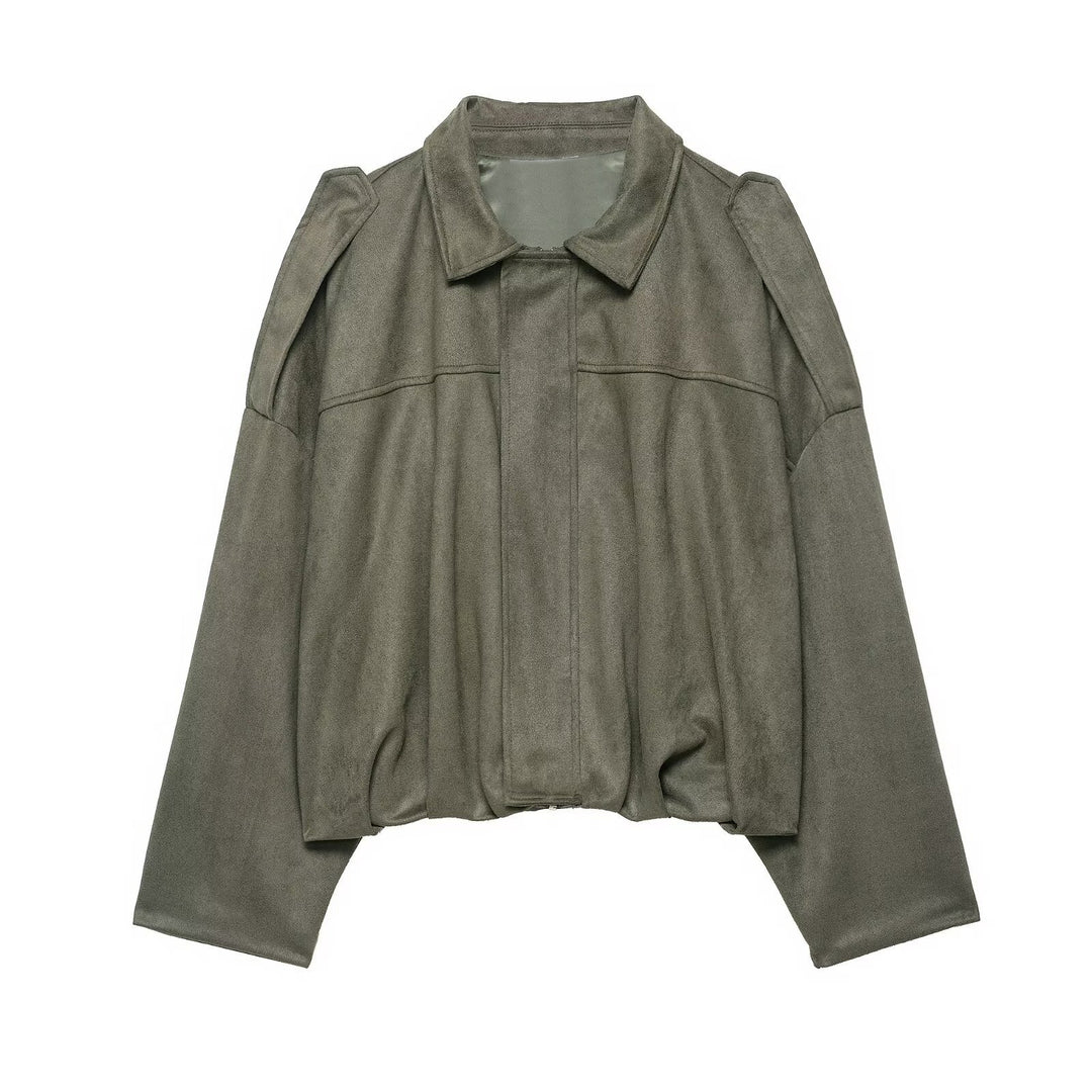 Damen Oversize-Cropped Jacke mit Balloon-Saum und Schulter-Cutouts Drune