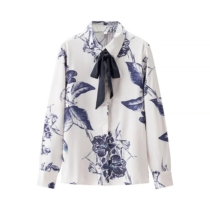 Damen nan satiniertes Hemd mit Schleifenkragen und floralem Print Drune