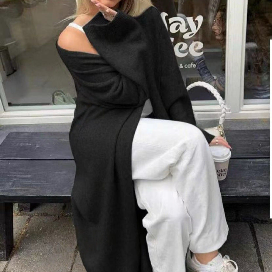 Damen Langer offener Strickmantel-Cardigan mit schulterfreiem Oversize-Schnitt und Kaschmir-Touch Drune