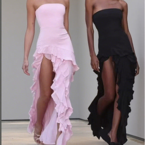Damen Elegantes und asymmetrisches Abendkleid mit Rüschendetails Drune