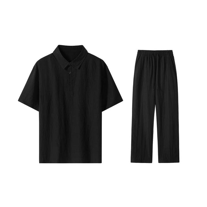 Herren Zweiteiliges Lounge-Set aus leichtem Baumwollmix mit Polokragen und Gummizughose Drune