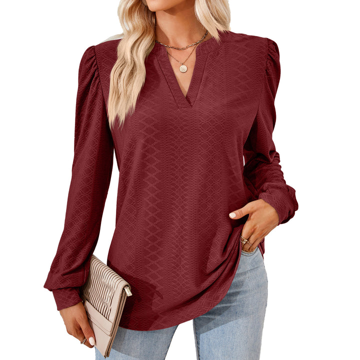 Damen Blusenshirt mit elegantem V-Ausschnitt und strukturiertem Muster Drune