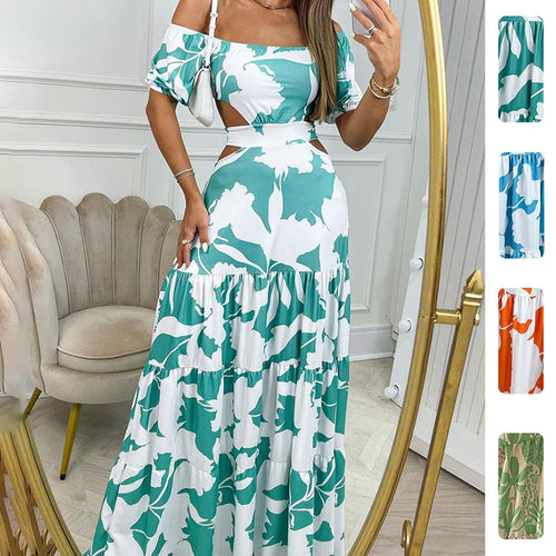 Damen Off-Shoulder Maxikleid mit Cut-Out-Details und Rüschen Drune