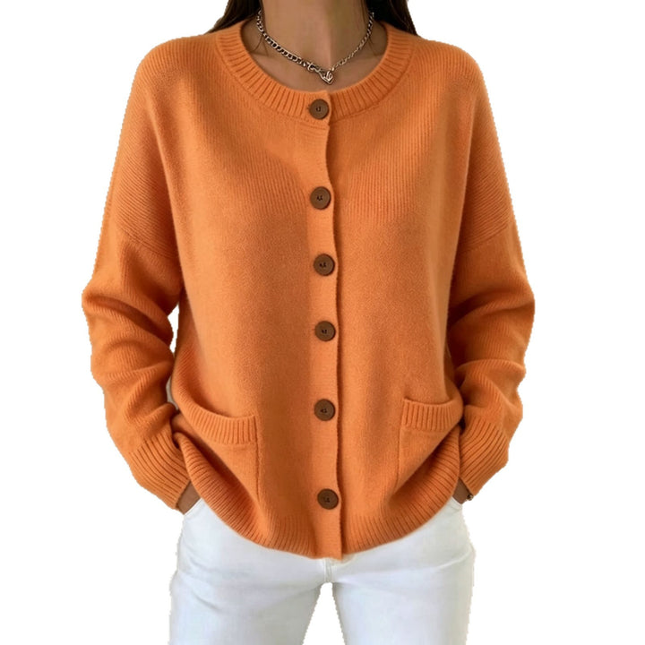 Damen Knopf-Cardigan mit Rundhals, aufgesetzten Taschen und Raglanärmeln Drune