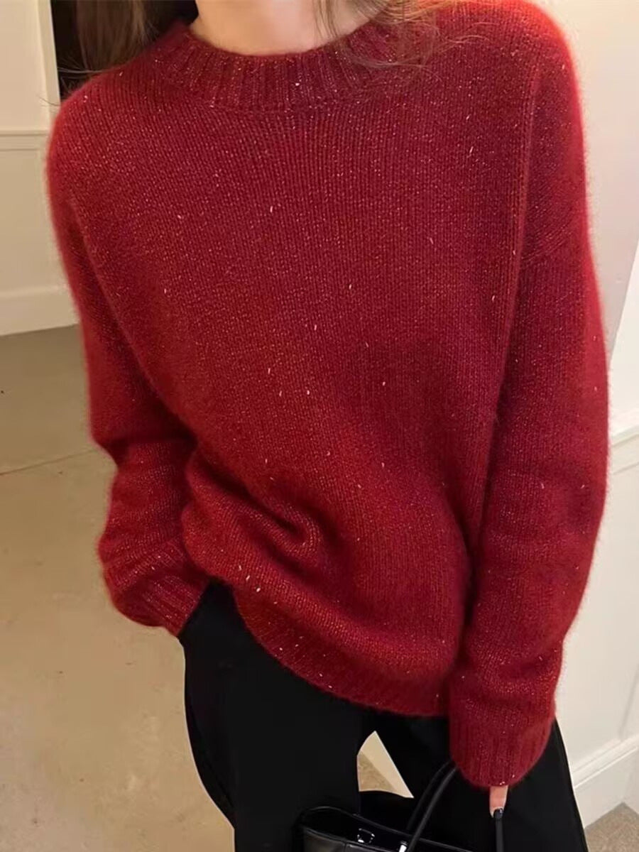 Damen Kuscheliger Oversize‑Pullover im Mohair‑Look mit Rundhalsausschnitt und dezentem Glitzereffekt Drune
