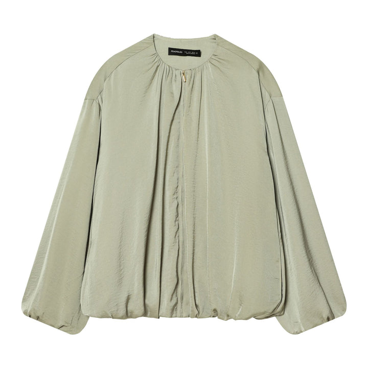 Damen nan leicht taillierte Blouson‑Jacke mit gerafftem Rundhalsausschnitt, verdecktem Reißverschluss und ballonförmigen Ärmeln Drune