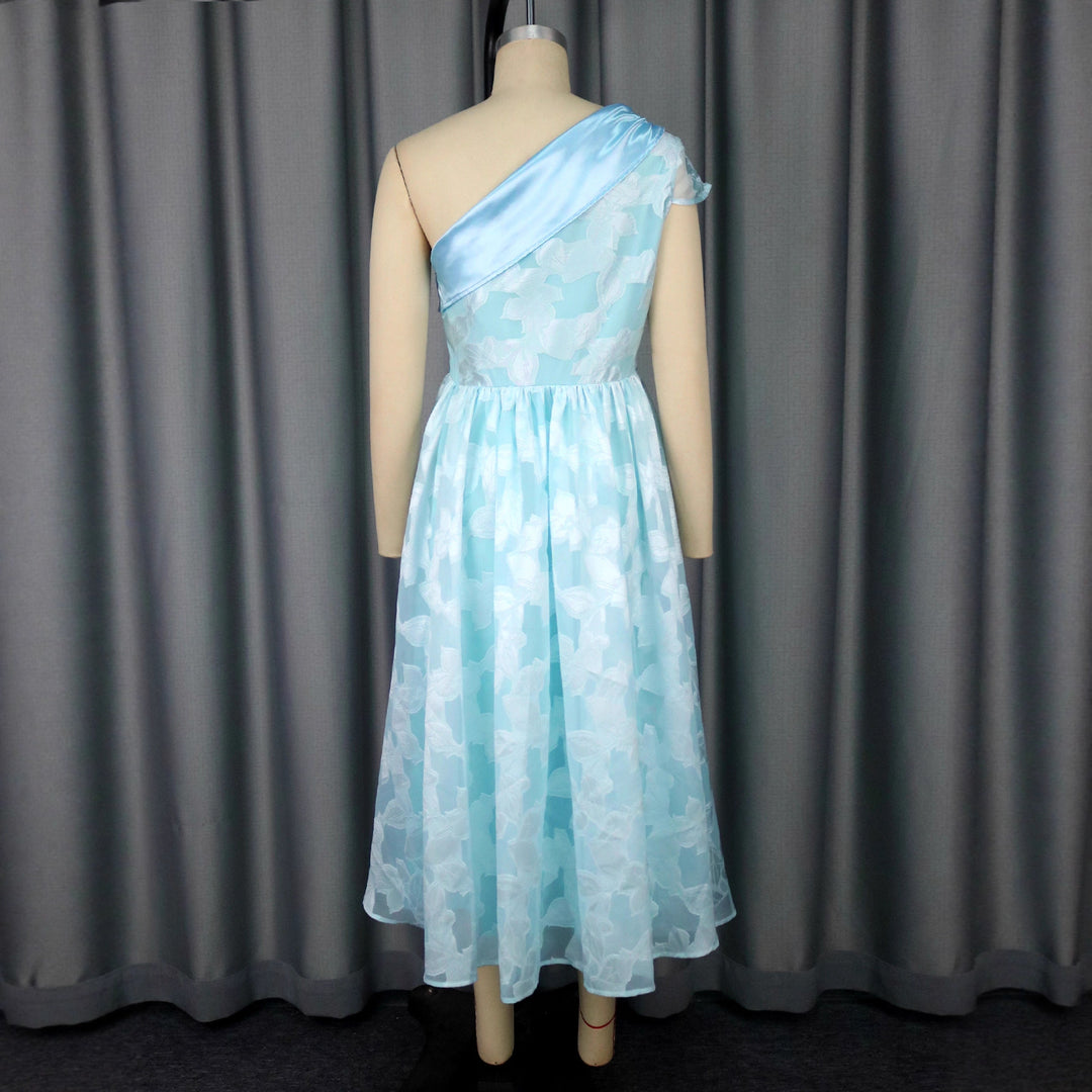 Damen Chiffon Abendkleid mit asymmetrischem Ausschnitt Drune