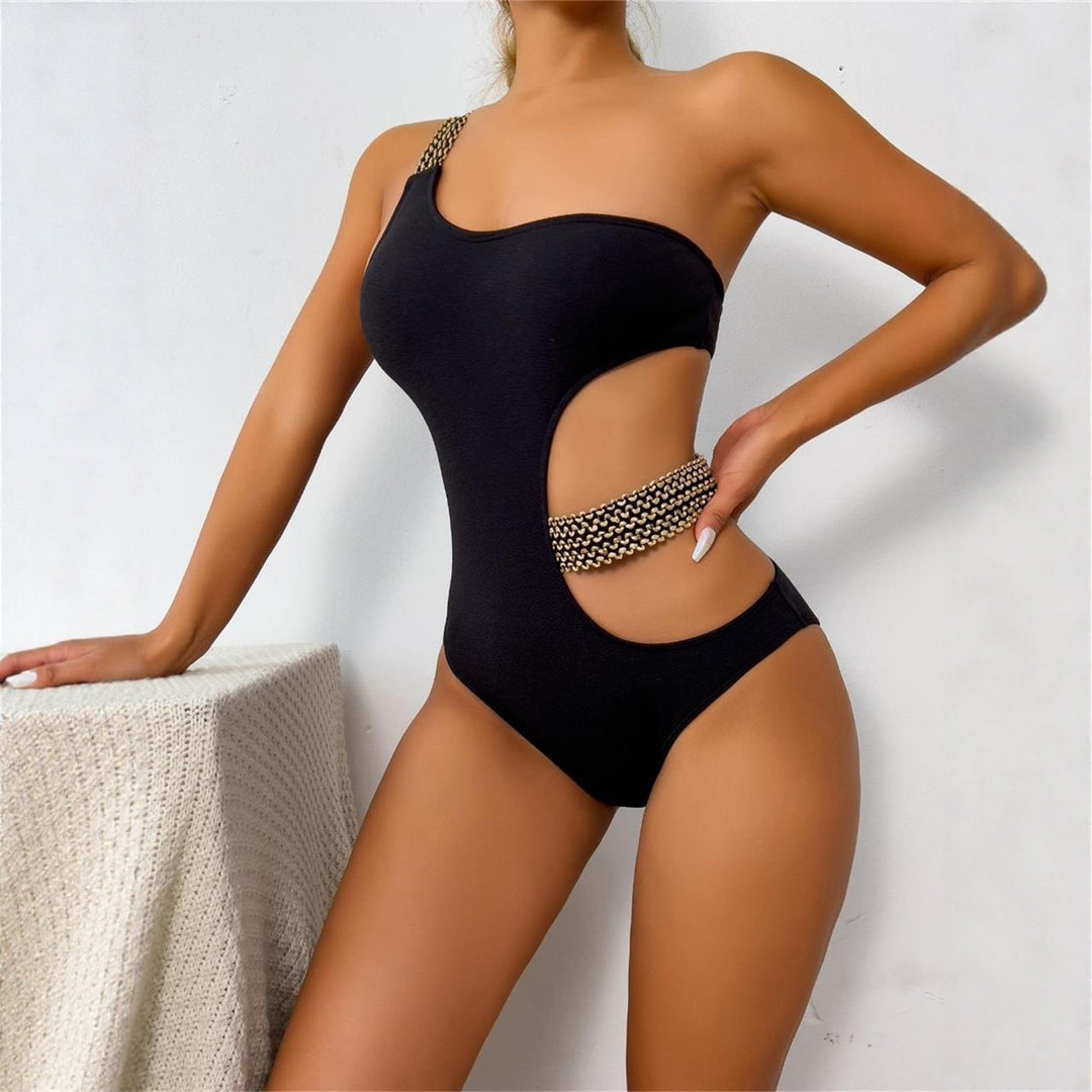 Damen Einteiliger Badeanzug mit asymmetrischem Cut-Out und modischen Kettenakzenten Drune