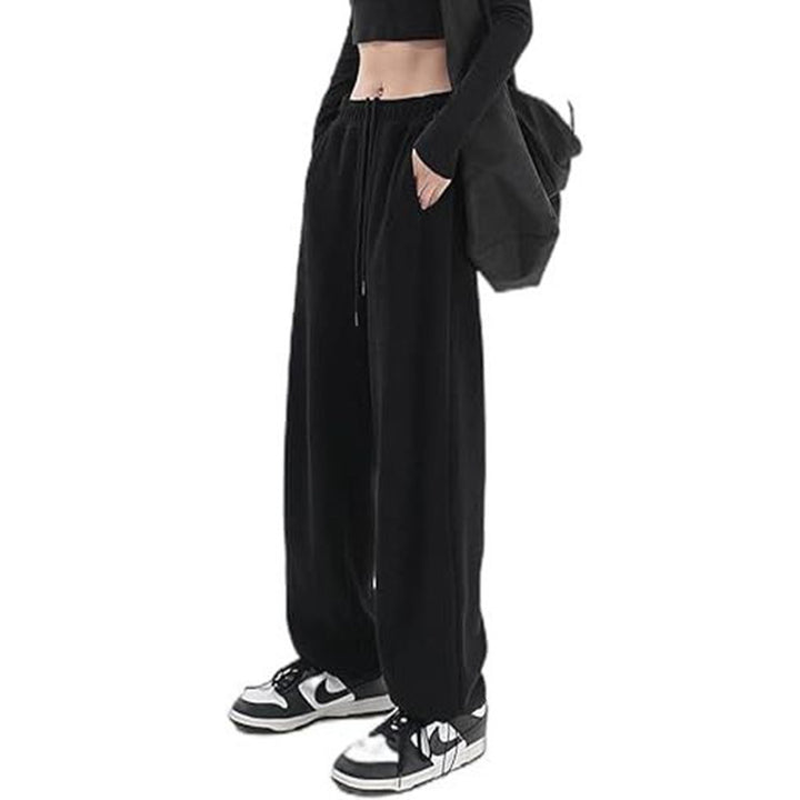 Damen nan locker fallende Sweatpants mit extra weitem Bein, hohem Bund und Kordelzug Drune