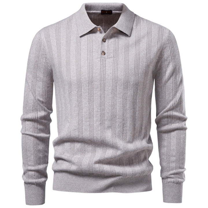 Herren Langarm-Feinstrick-Poloshirt mit Strukturstreifen und geripptem Saum Drune