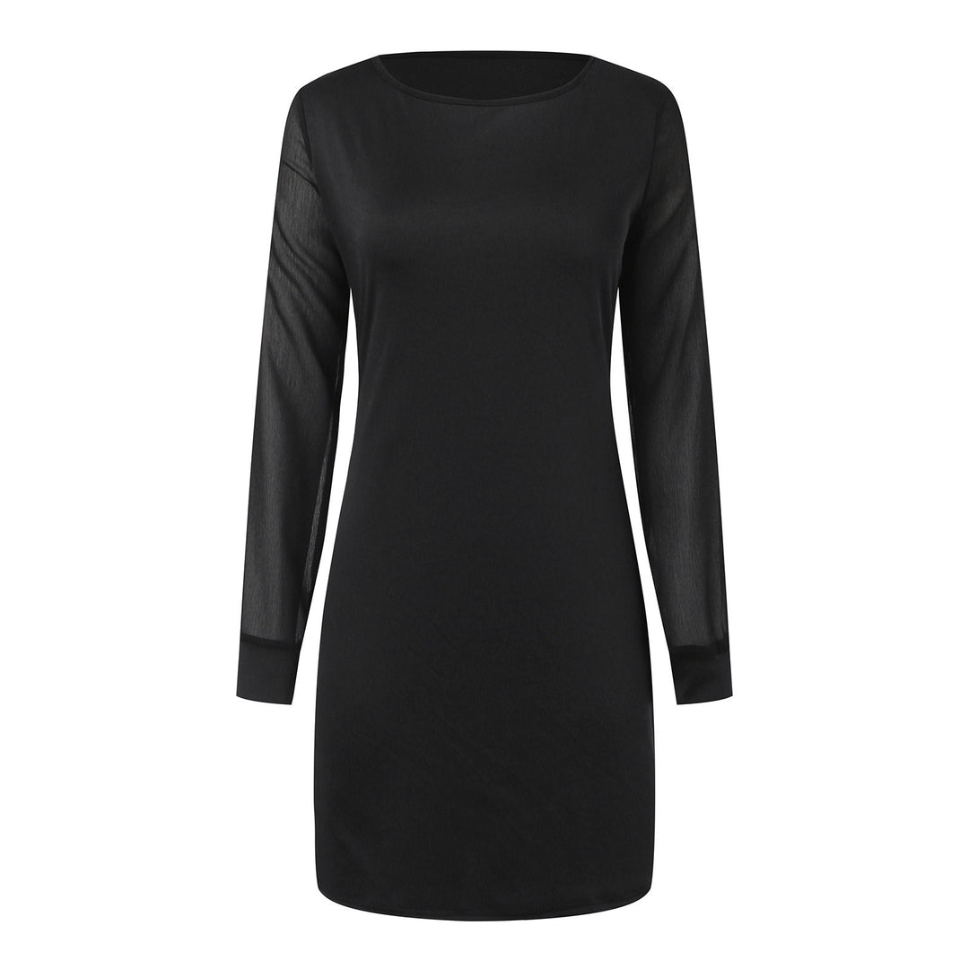 Damen nan elegantes Etuikleid mit transparenten Chiffon-Ärmeln, Rundhalsausschnitt und taillierter Silhouette Drune