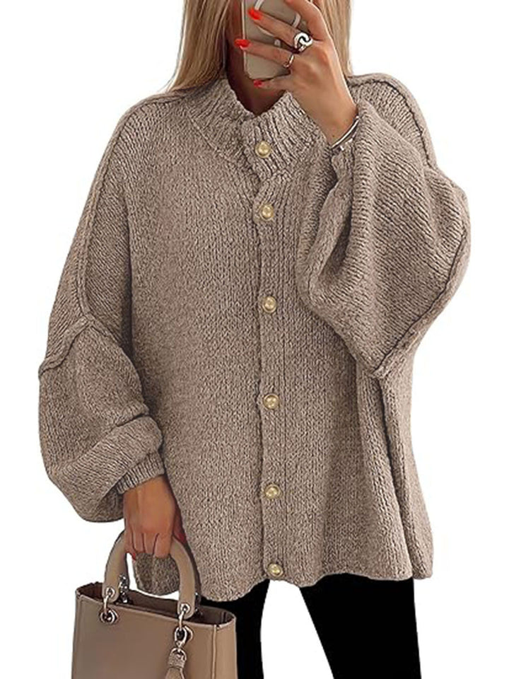 Damen oversized Strickjacke mit Knopfverschluss Drune