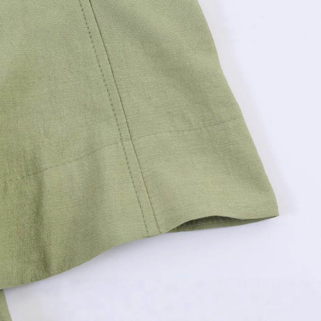 Damen Leichte Leinenoptik‑Bluse mit Knopfleiste und gerafften Fledermausärmeln Drune